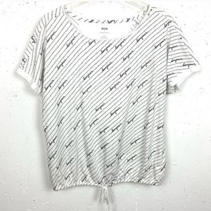 Anthropologie Maeve Women's Bonjour Graphic Tee Drawstring Waist White Large